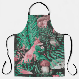 Hand drawn seamless pattern with watercolor forest apron