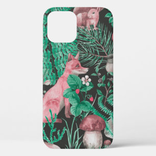Hand drawn seamless pattern with watercolor forest iPhone 12 case