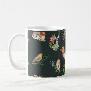 Hand drawn seamless pattern with watercolor forest coffee mug
