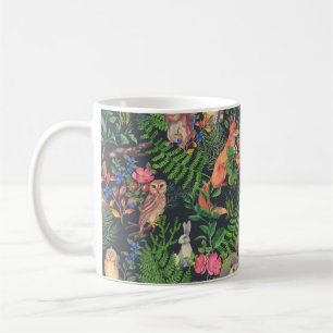 Hand drawn seamless pattern with watercolor forest coffee mug