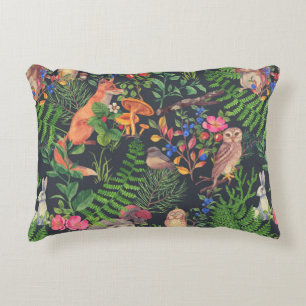 Hand drawn seamless pattern with watercolor forest decorative cushion