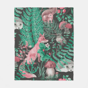 Hand drawn seamless pattern with watercolor forest fleece blanket