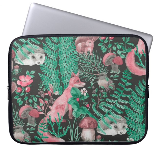 Hand drawn seamless pattern with watercolor forest laptop sleeve (Front)