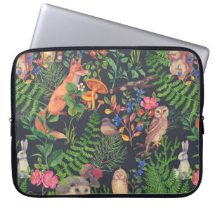Hand drawn seamless pattern with watercolor forest laptop sleeve