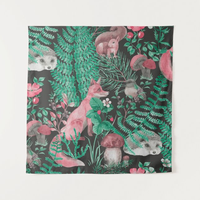 Hand drawn seamless pattern with watercolor forest tapestry (Front)