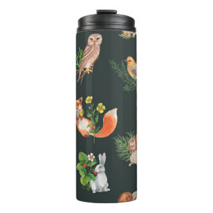 Hand drawn seamless pattern with watercolor forest thermal tumbler