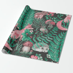 Hand drawn seamless pattern with watercolor forest wrapping paper