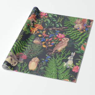 Hand drawn seamless pattern with watercolor forest wrapping paper