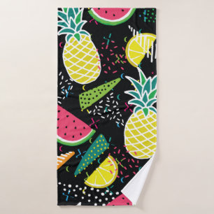Hand drawn seamless pattern with watermelon pinea bath towel