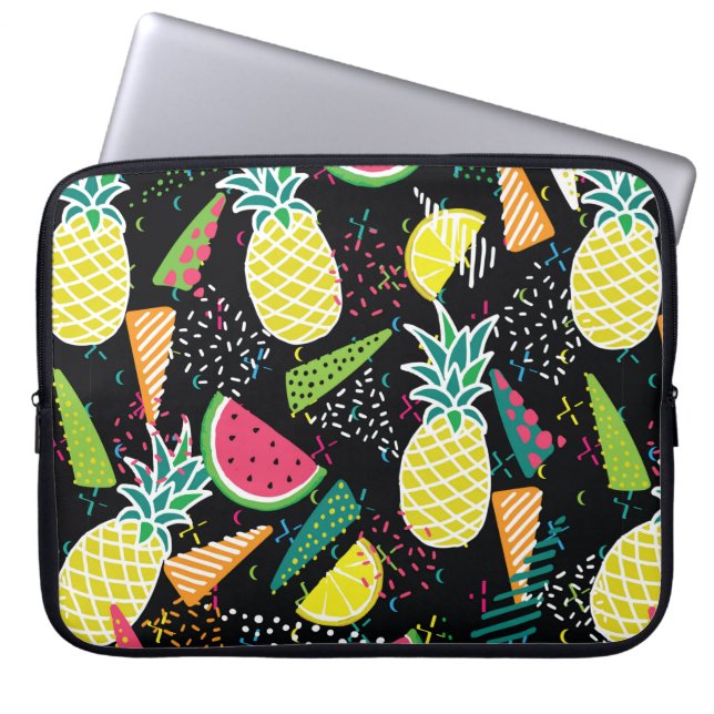 Hand drawn seamless pattern with  watermelon pinea laptop sleeve (Front)