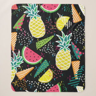 Hand drawn seamless pattern with watermelon pinea sherpa blanket