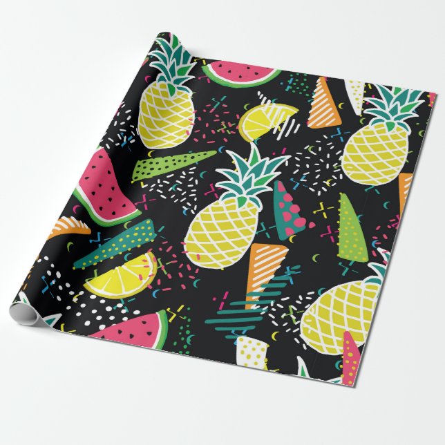 Hand drawn seamless pattern with  watermelon pinea wrapping paper (Unrolled)