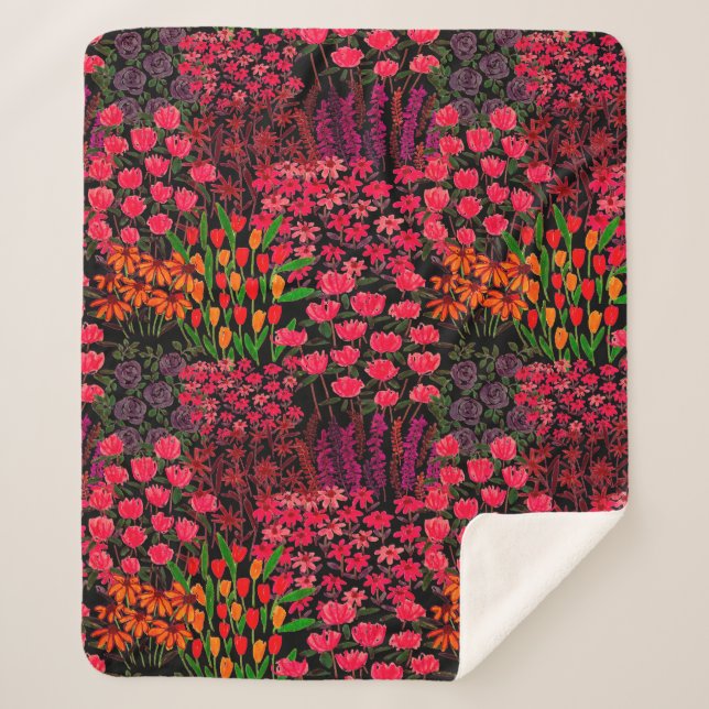 Hand drawn seamless pattern with wildflowers sherpa blanket (Front)