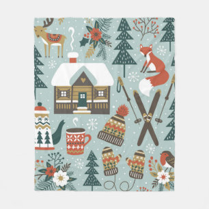 Hand drawn seamless vintage pattern with cute fore fleece blanket