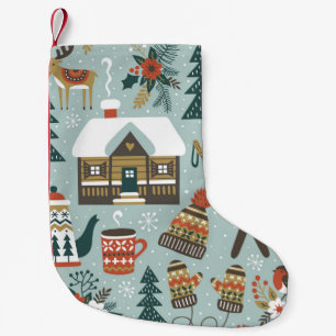 Hand drawn seamless vintage pattern with cute fore small christmas stocking