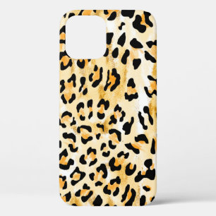 hand drawn seamless yellow and white colour leopar iPhone 12 case