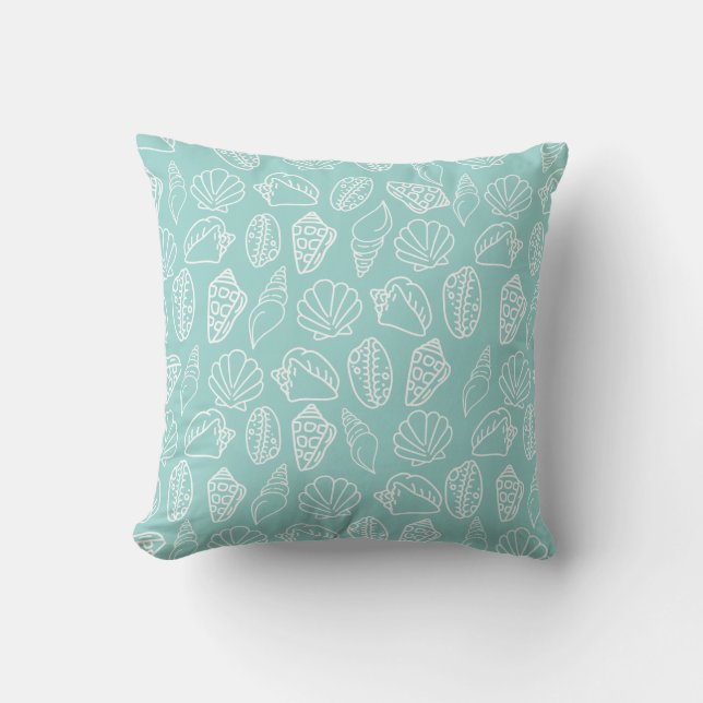 Hand-drawn Seashell Throw Pillow (Front)