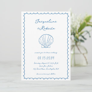 Hand Drawn Seashell Whimsical Fun Vintage Wedding Invitation