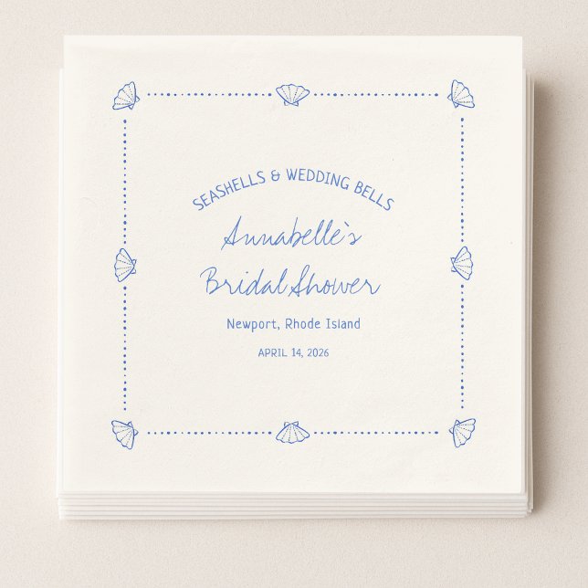 Hand Drawn Seashells & Wedding Bells Bridal Shower Napkin (Creator Uploaded)