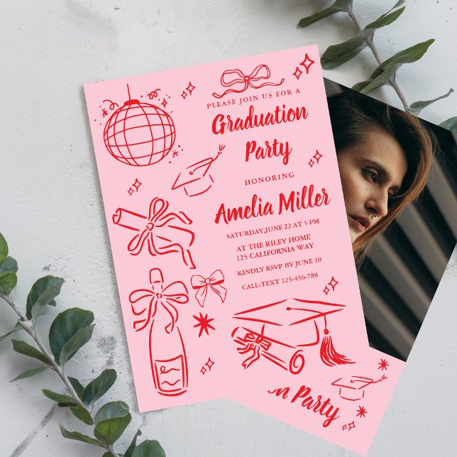 Hand Drawn Senior Graduation Invitation Template, (Creator Uploaded)