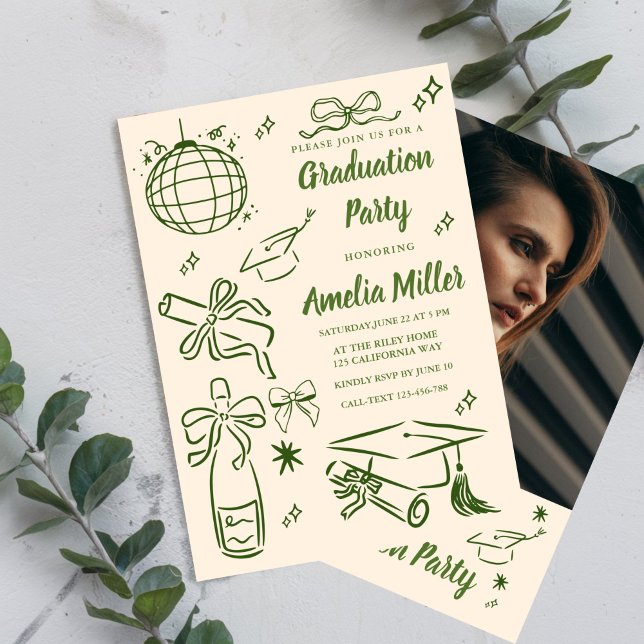 Hand Drawn Senior Graduation Invitation Template, (Creator Uploaded)