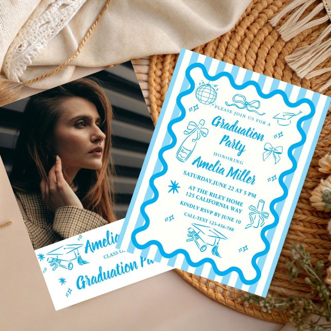 Hand Drawn Senior Graduation Whimsical Wavy  Invitation (Creator Uploaded)