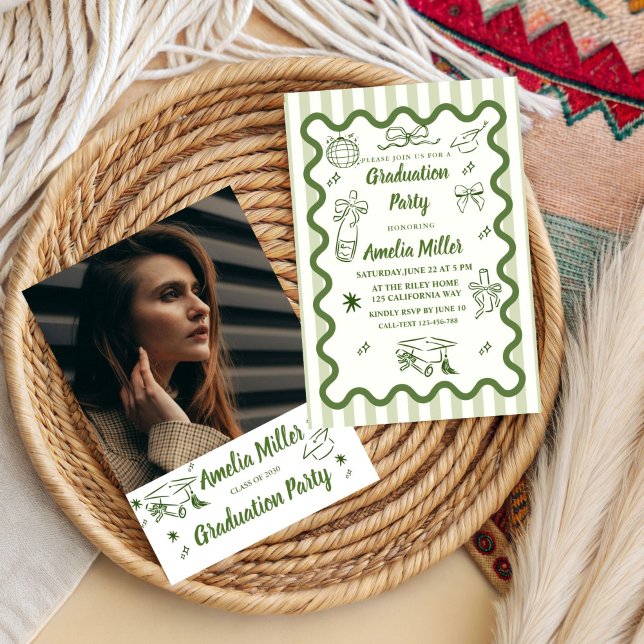 Hand Drawn Senior Graduation Whimsical Wavy  Invitation (Creator Uploaded)