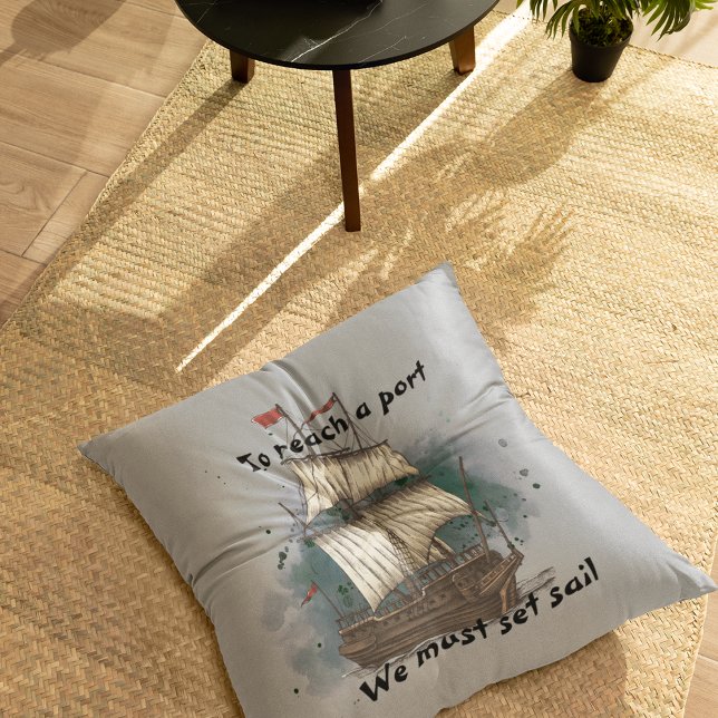 Hand Drawn Ship In Bow Wave On Splash Background T Cushion (Creator Uploaded)