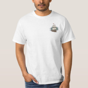 Hand Drawn Ship In Bow Wave On Splash Background T-Shirt