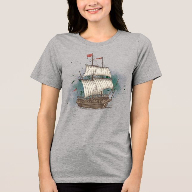 Hand Drawn Ship Tri-Blend Shirt (Front)