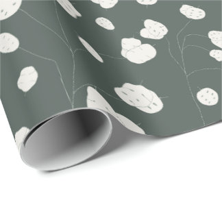 Hand Drawn Silver Dollar Lunaria Pattern Custom Wrapping Paper
