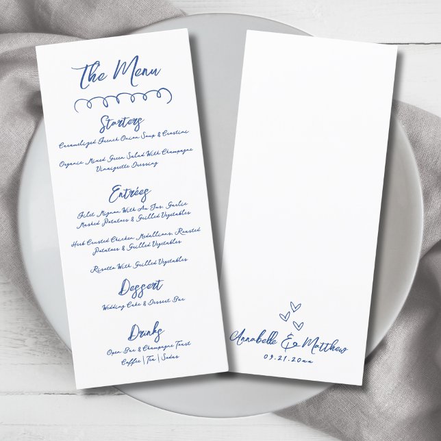 Hand Drawn Simple Blue Whimsical Wedding Menu (Hand Draw Simple Blue Whimsical Wedding Menu)
