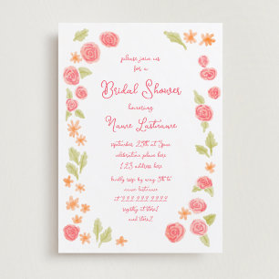 Hand Drawn Simple Orange Red Floral Bridal Shower Invitation