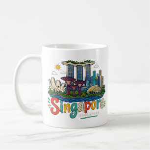 Hand Drawn Singapore Travel Art Landmark Coffee Mug