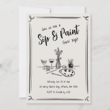 Hand Drawn Sip And Paint Invitation