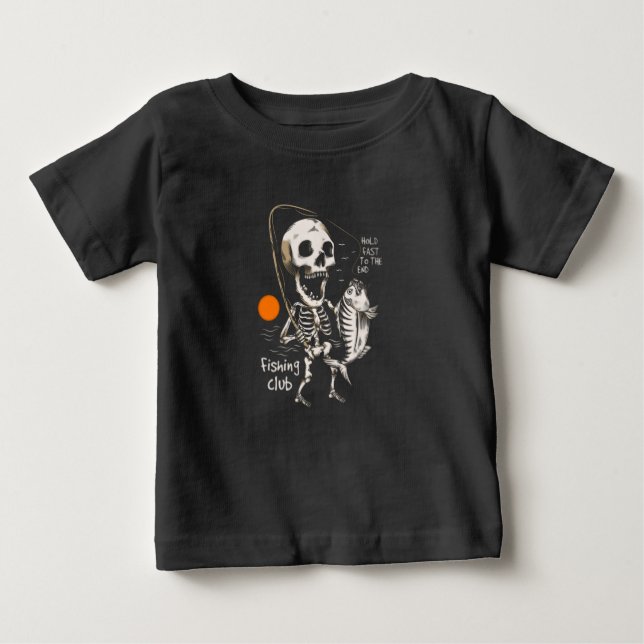 Hand drawn skeleton fishing illustration baby T-Shirt (Front)