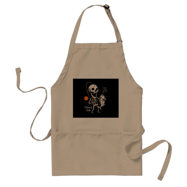 Hand drawn skeleton fishing illustration standard apron (Front)
