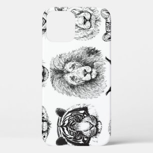 Hand Drawn Sketch Animal Portraits iPhone 12 Case