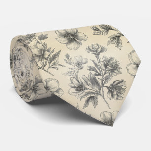 Hand-Drawn Sketch Floral Pattern Tie
