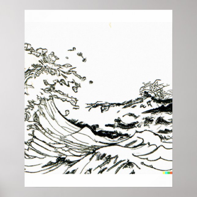 hand drawn sketch Great Wave off Kanagawa Poster (Front)