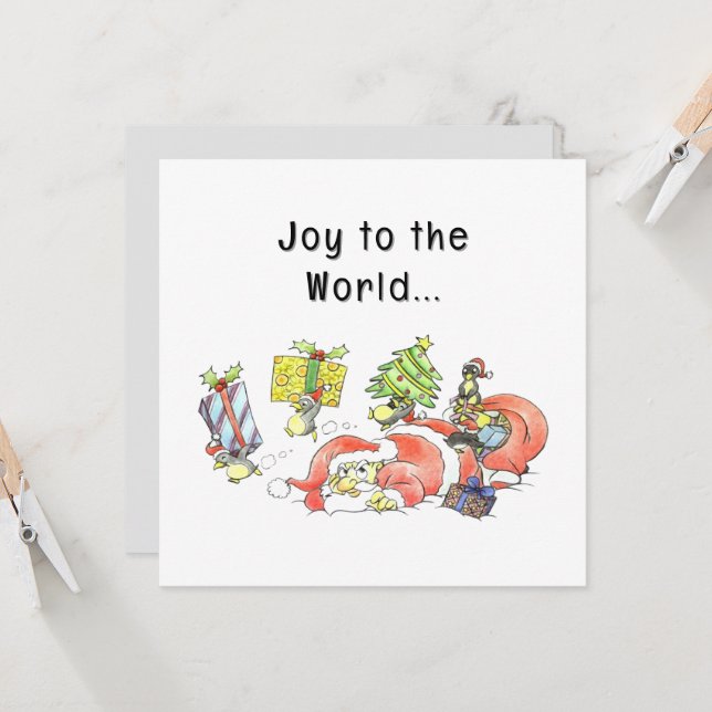 Hand-Drawn Sketch Joy to the World Grumpy Santa Card (Front/Back In Situ)