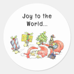 Hand-Drawn Sketch Joy to the World Grumpy Santa Classic Round Sticker