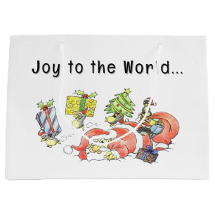 Hand-Drawn Sketch Joy to the World Grumpy Santa Large Gift Bag