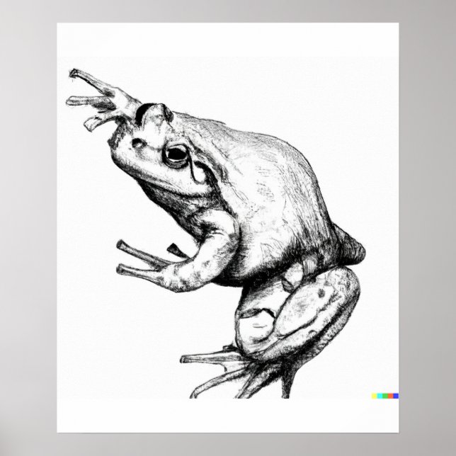 Hand drawn sketch of frog in ukiyo-e art poster (Front)
