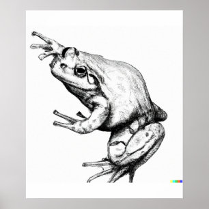 hand drawn sketch of Frog  in Ukiyo-E Style art Poster