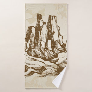 Hand-drawn sketch. Typical landscape desert of Ari Bath Towel