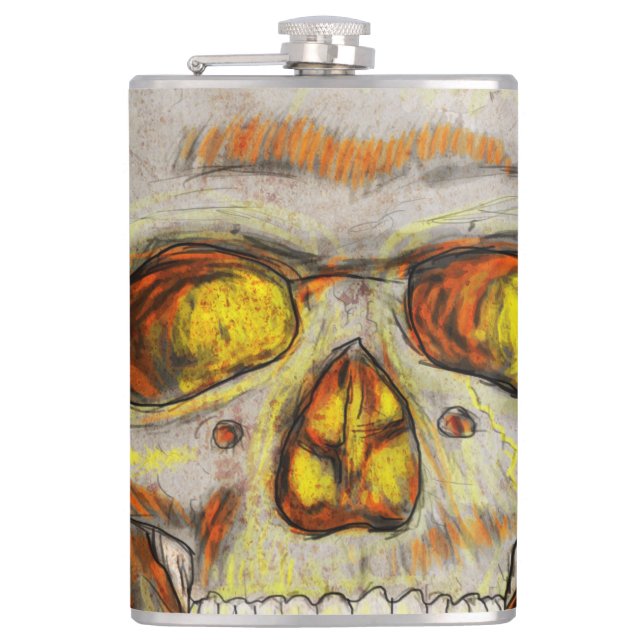 Hand Drawn Skull Hip Flask (Front)