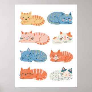 Hand-Drawn Sleepy Cats Clip Art Sheet | Cute Cat  Poster
