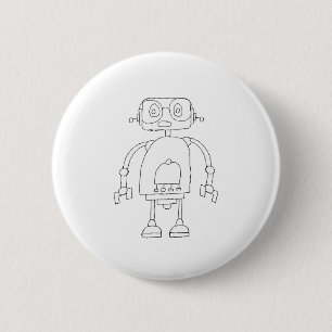 Hand Drawn Smart Simple Robot Drawing 6 Cm Round Badge