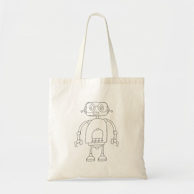 Hand Drawn Smart Simple Robot Drawing Tote Bag (Front)